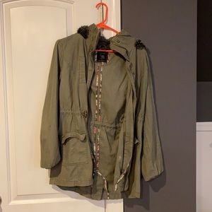 Olive Green Coat with Fur Hood